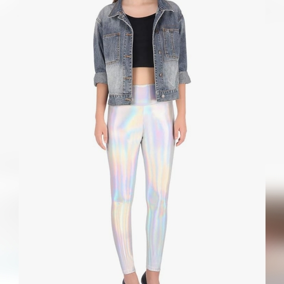 Rainbow High Waist Irredescent Silver Leggings NWT Sz. M - Picture 11 of 11
